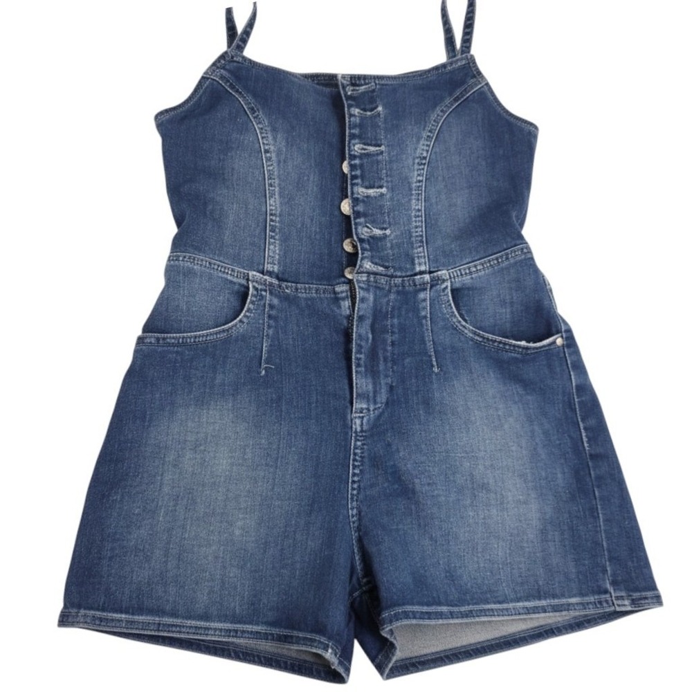Guess Los Angeles Denim Romper XS Blue Button Front W82D63D3ED2 Medium Wash T2